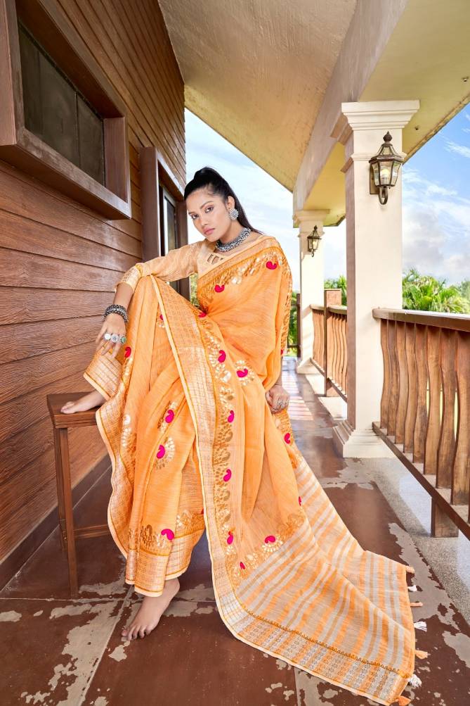 Rajyog Andaz  Latest Fancy Festive Wear Designer Rich Look Exclusive Linen Silk Saree Collection
